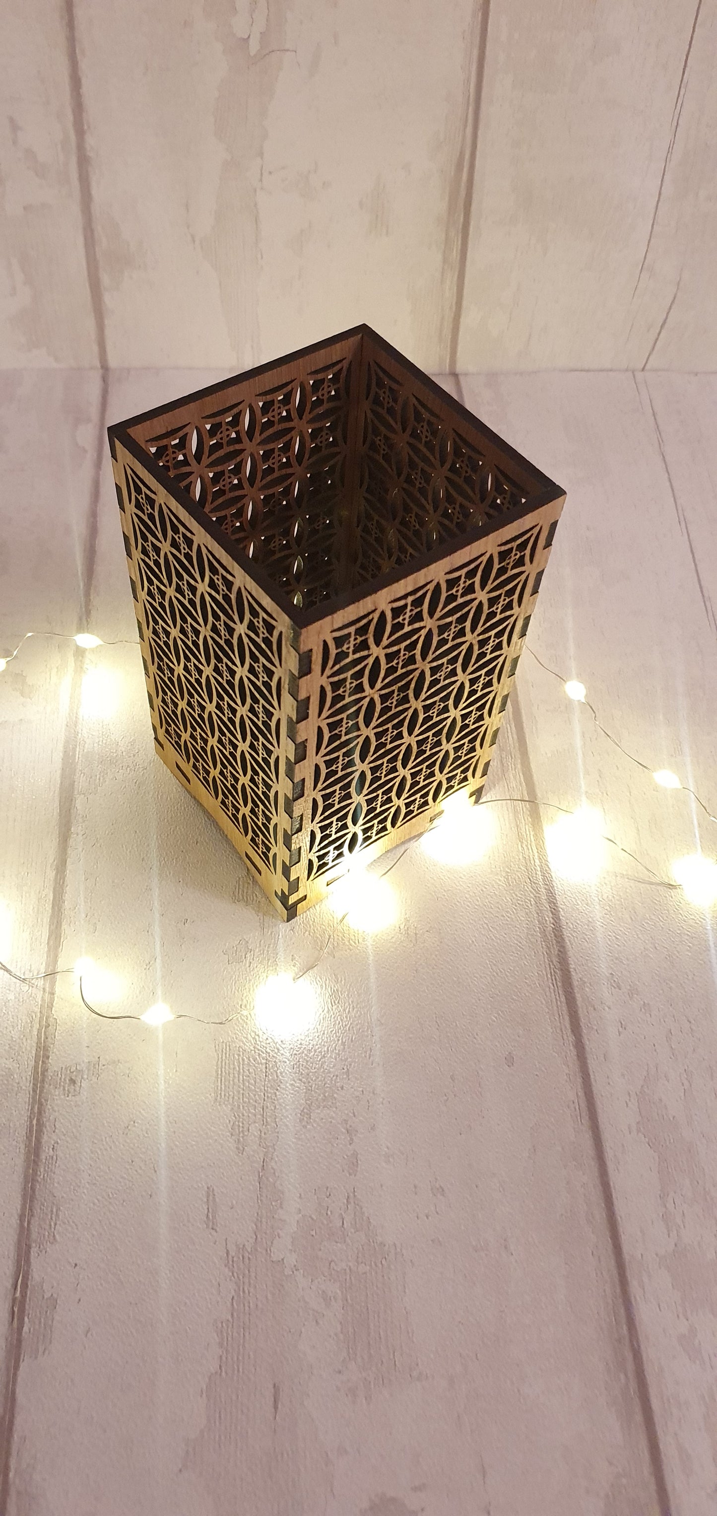 Beautiful laser cut oak veneer tea light holder. - LaserGiftsuk