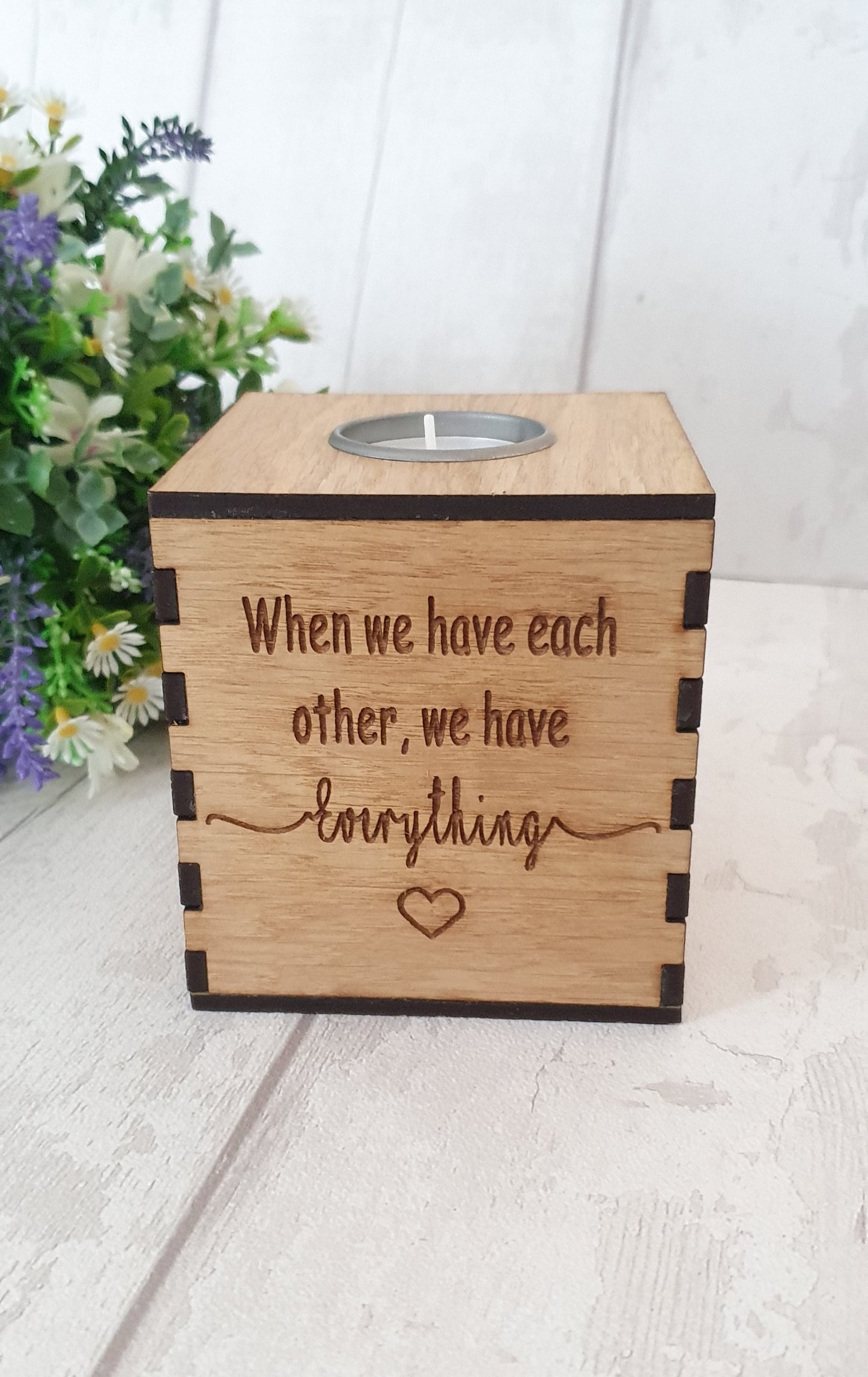 Personalised Oak venner candle holder. - LaserGiftsuk