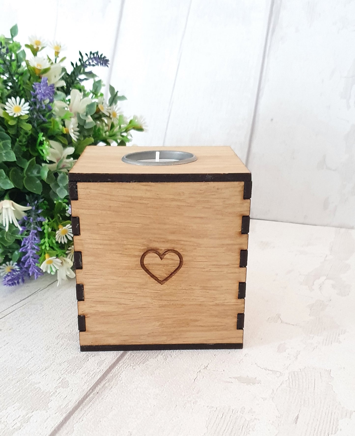 Personalised Oak venner candle holder. - LaserGiftsuk