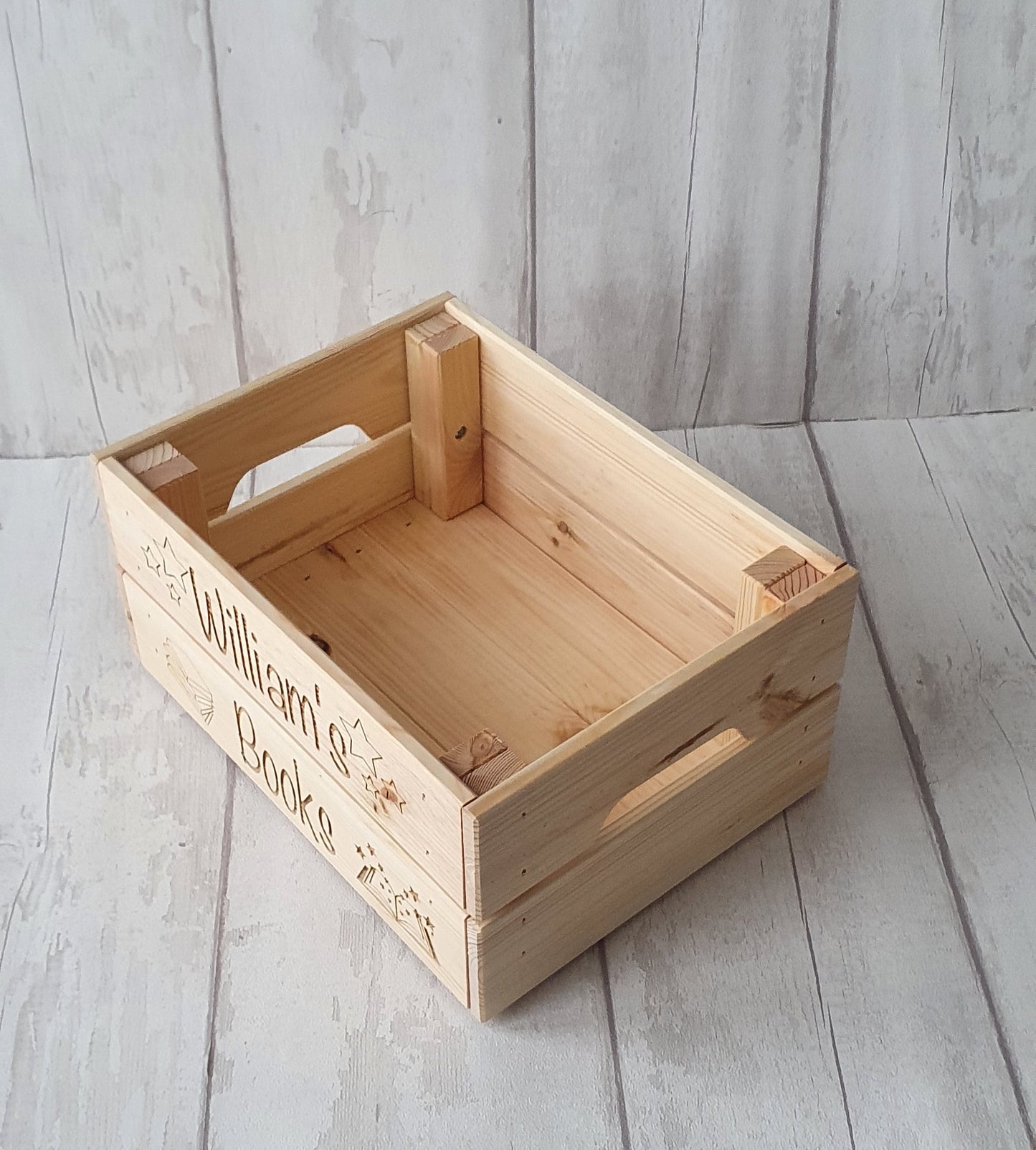 Personalised wooden book box crate, book storage. - LaserGiftsuk