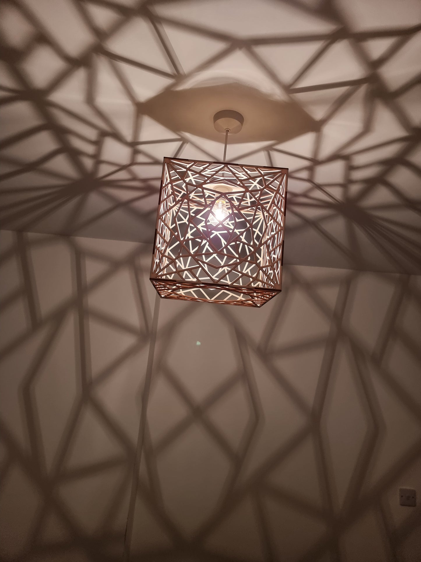 Geometric laser cut wooden light shade, home decor.