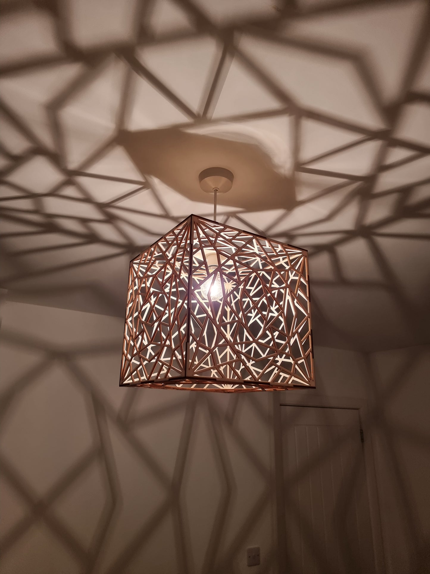 Geometric laser cut wooden light shade, home decor.