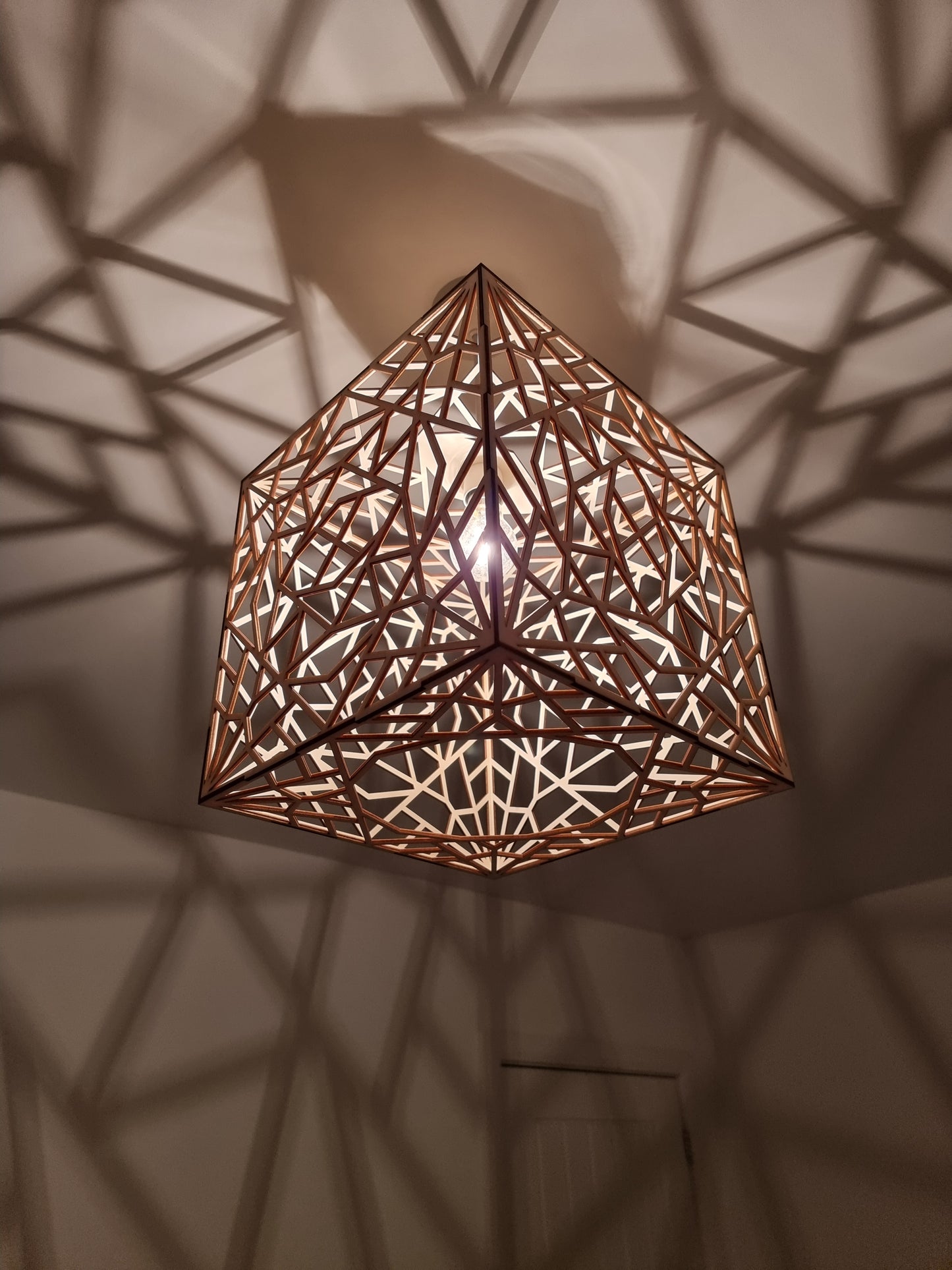 Geometric laser cut wooden light shade, home decor.