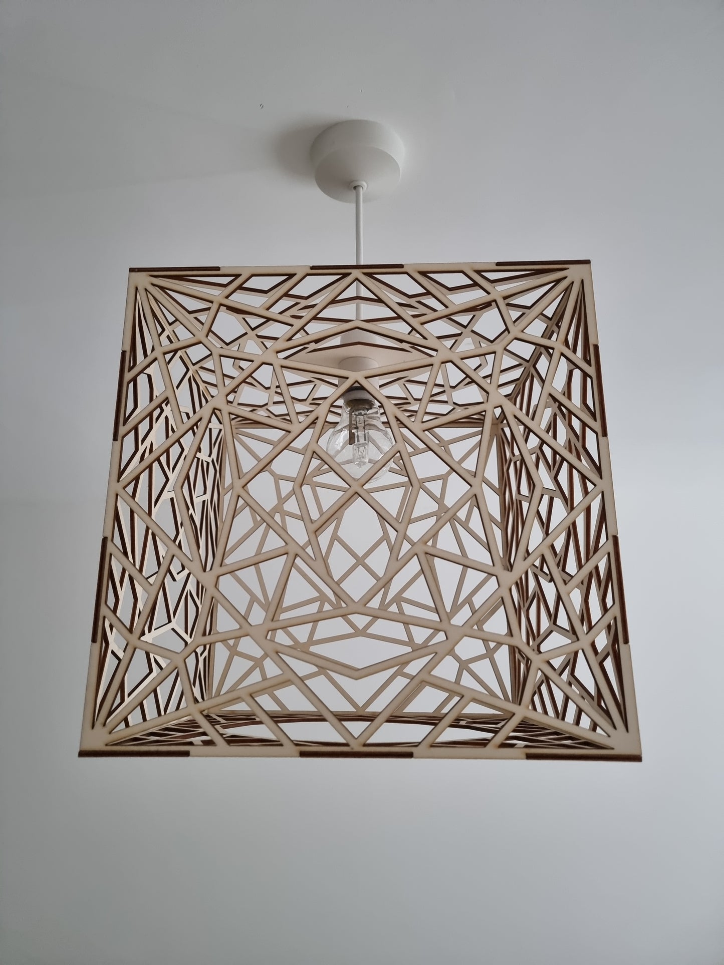Geometric laser cut wooden light shade, home decor.
