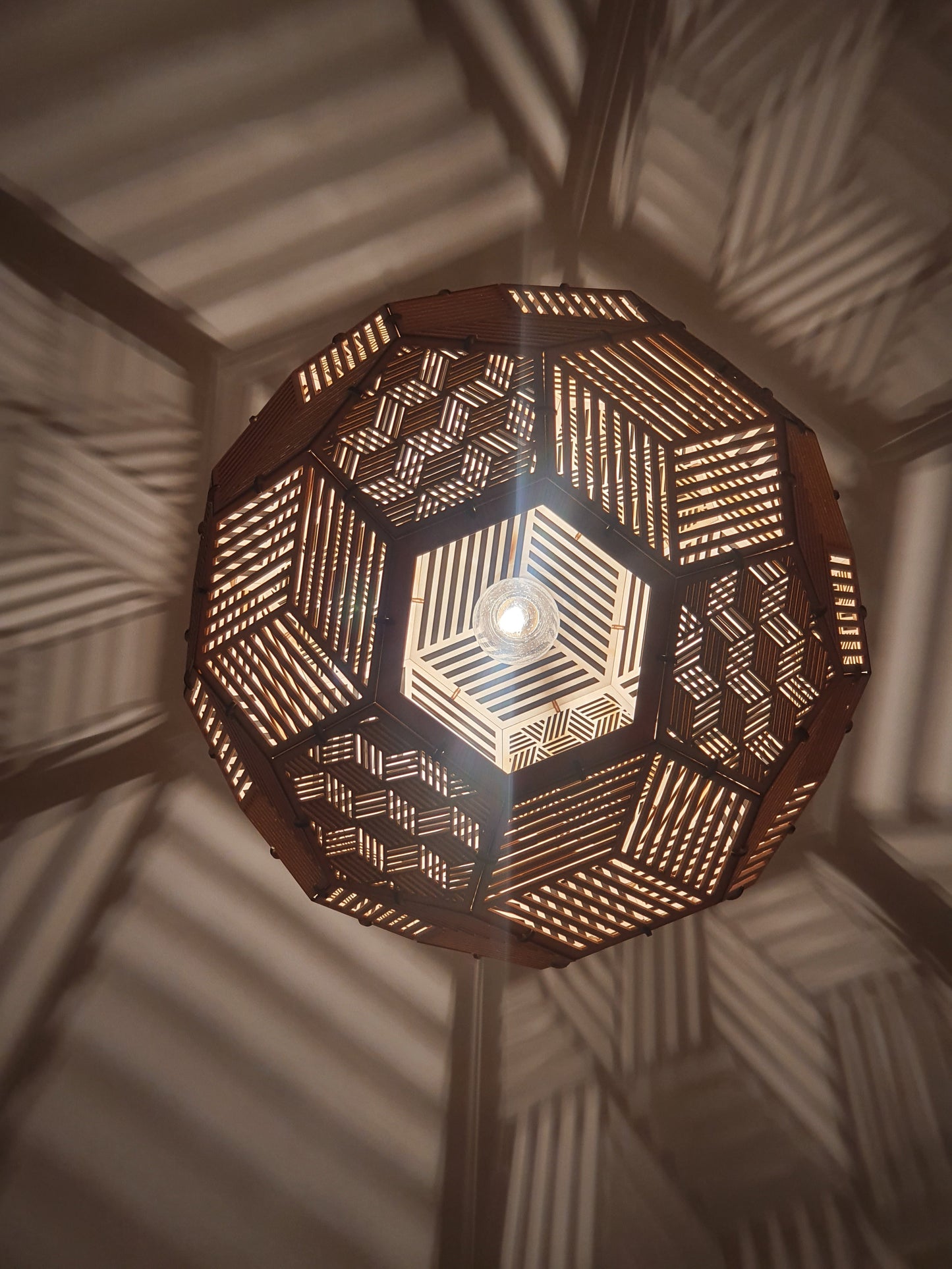 Bespoke wooden Prism light shade.