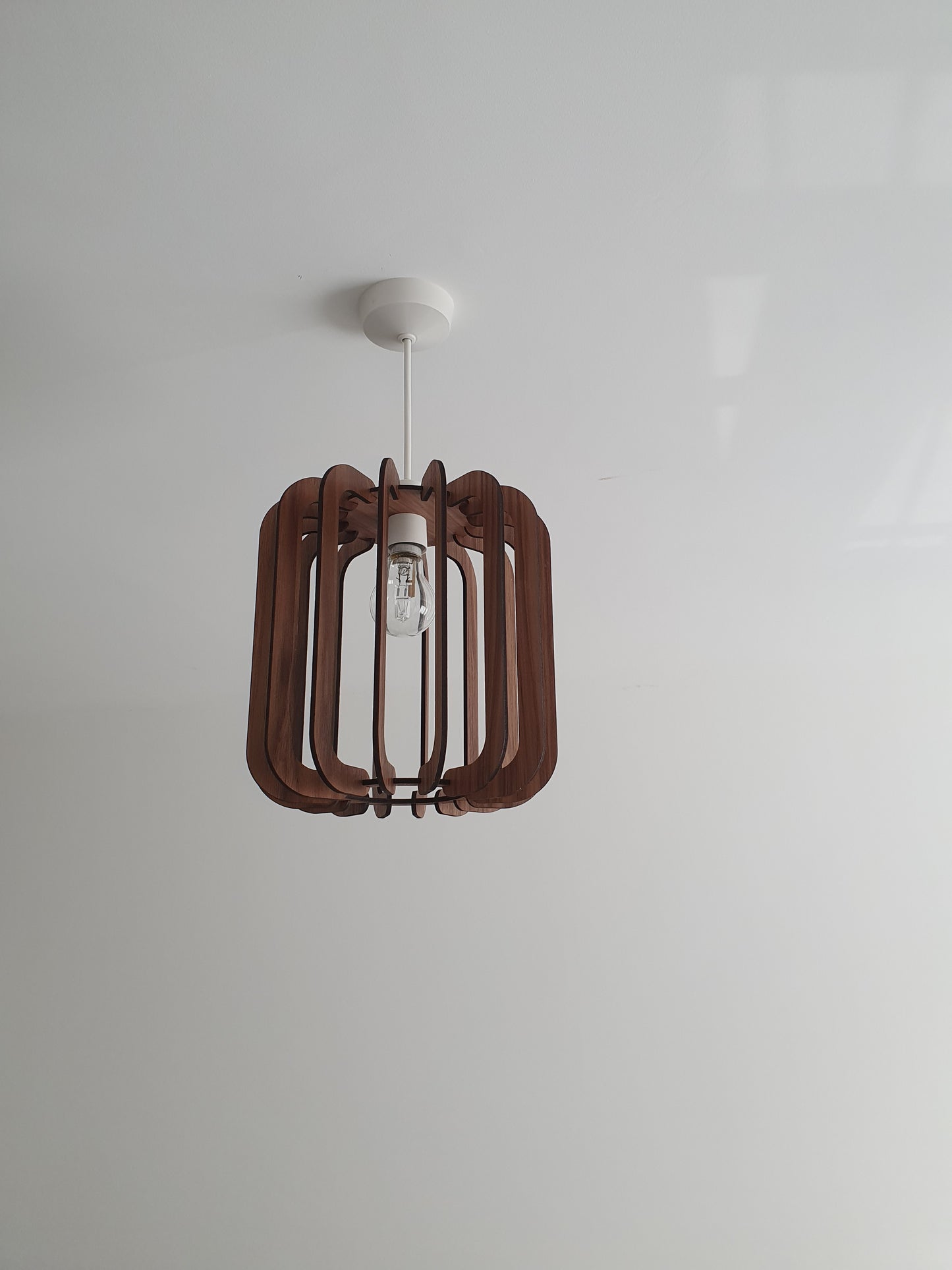 Bespoke Walnut veneer light shade, laser cut.