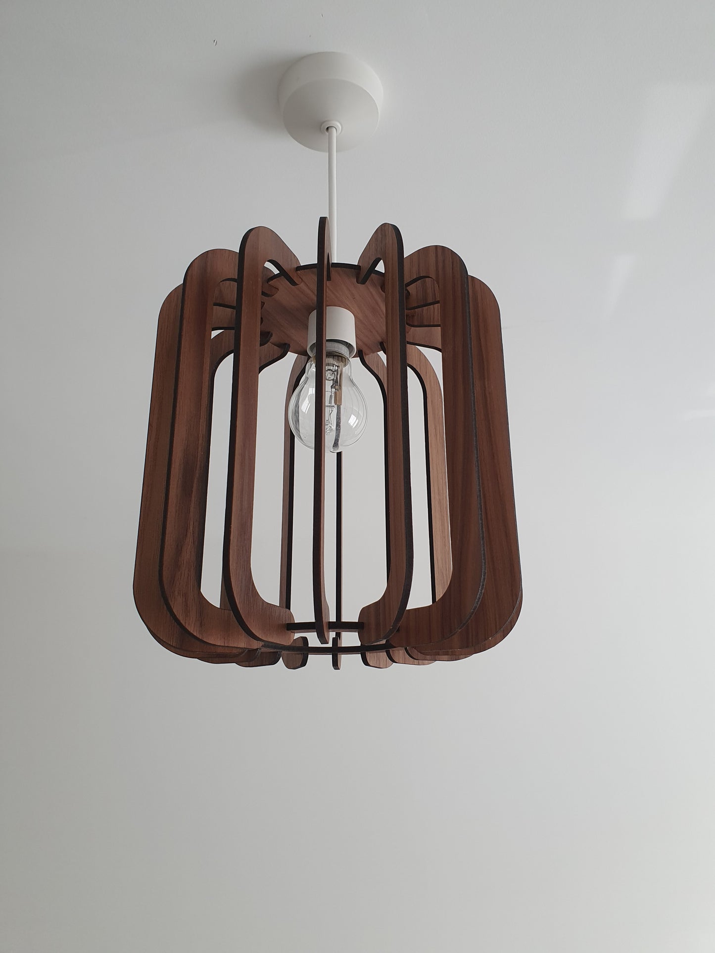 Bespoke Walnut veneer light shade, laser cut.