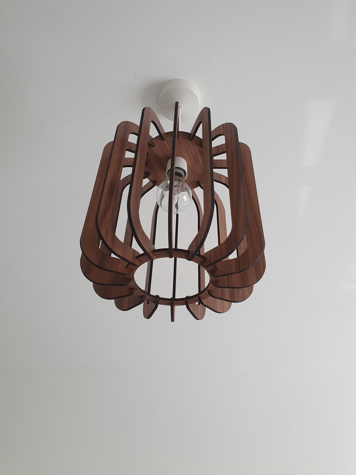 Bespoke Walnut veneer light shade, laser cut.