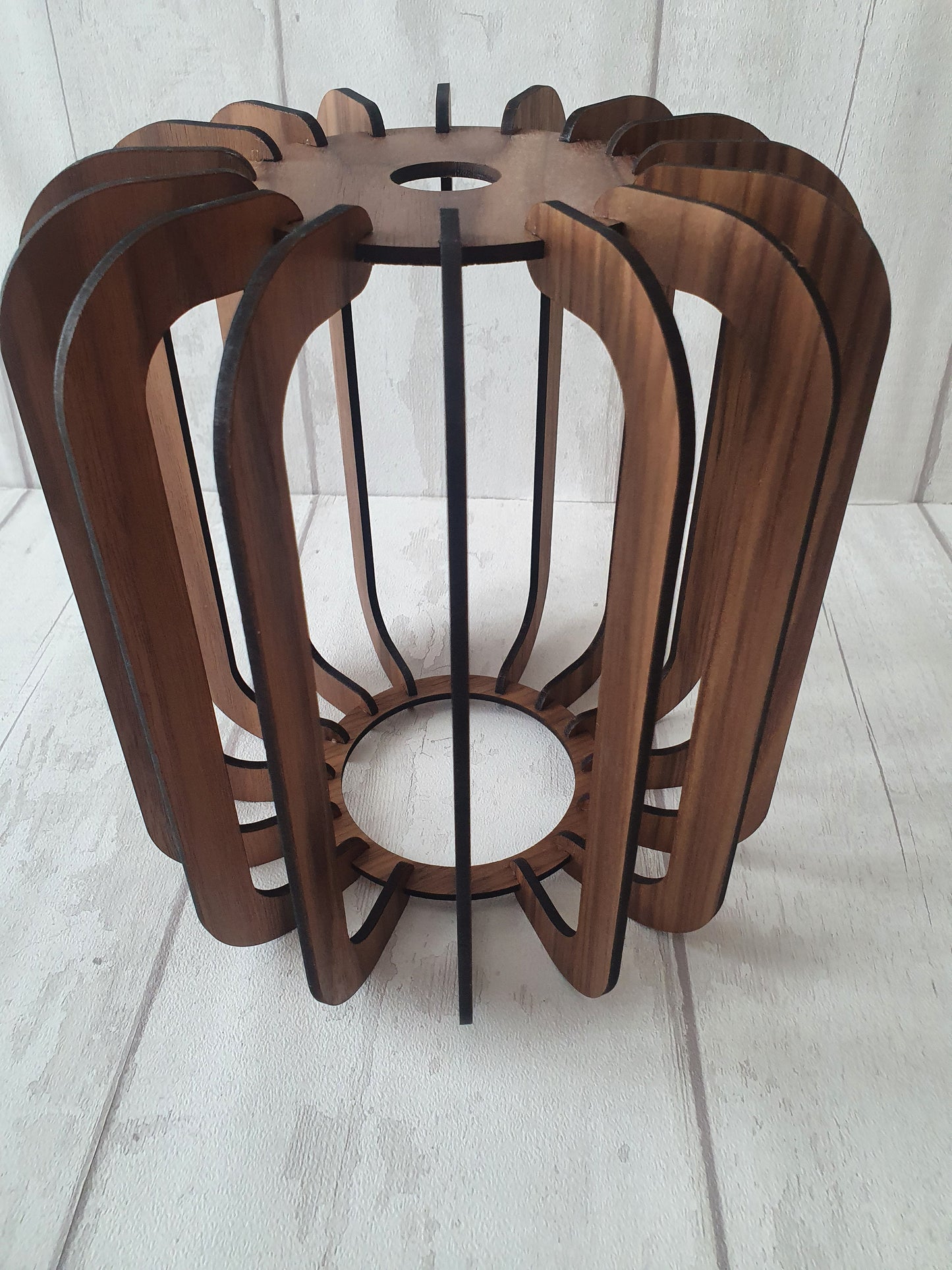 Bespoke Walnut veneer light shade, laser cut.