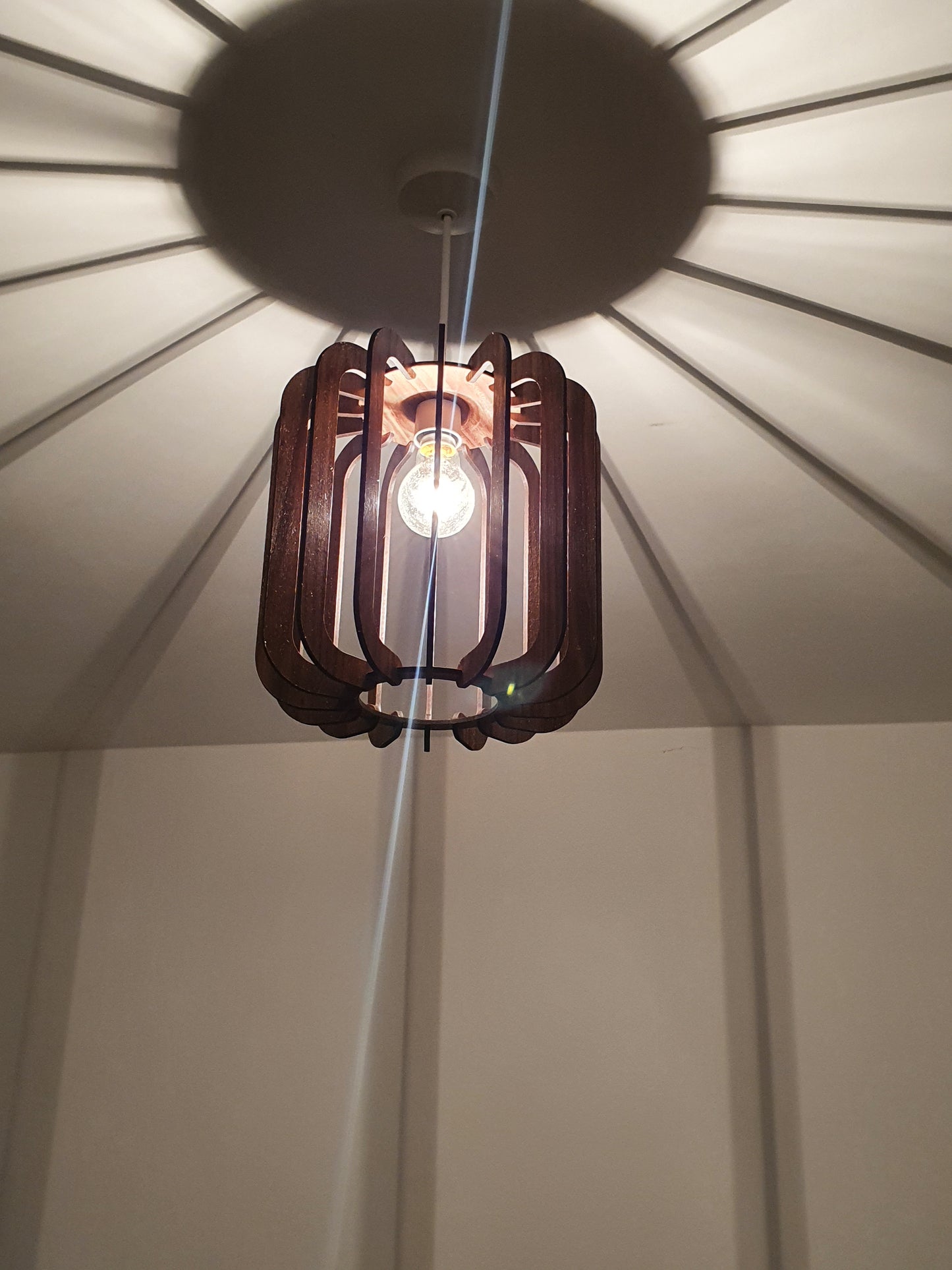 Bespoke Walnut veneer light shade, laser cut.