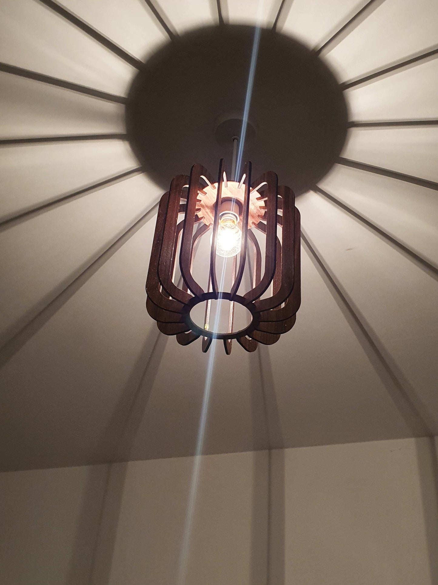Bespoke Walnut veneer light shade, laser cut.