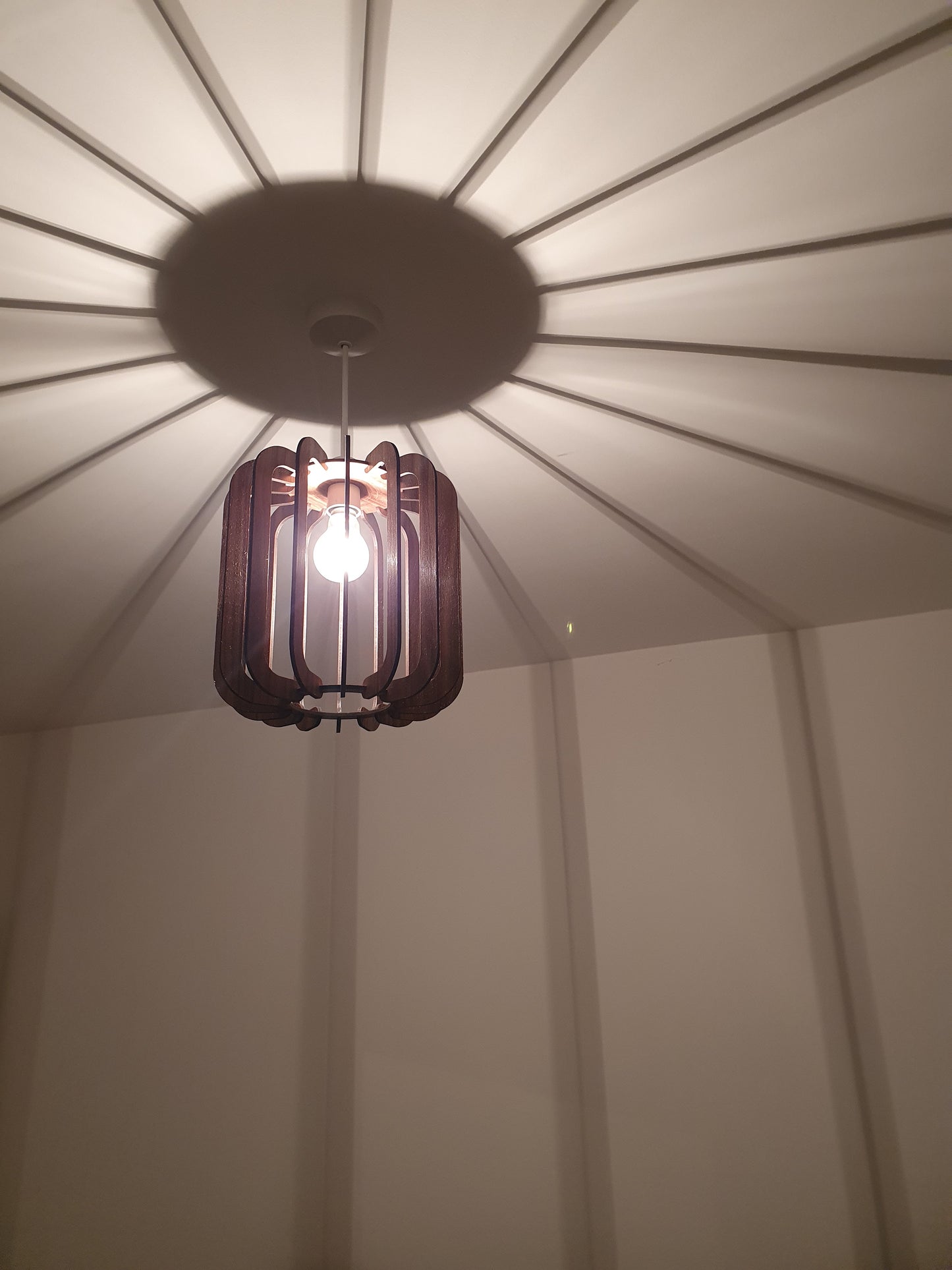 Bespoke Walnut veneer light shade, laser cut.