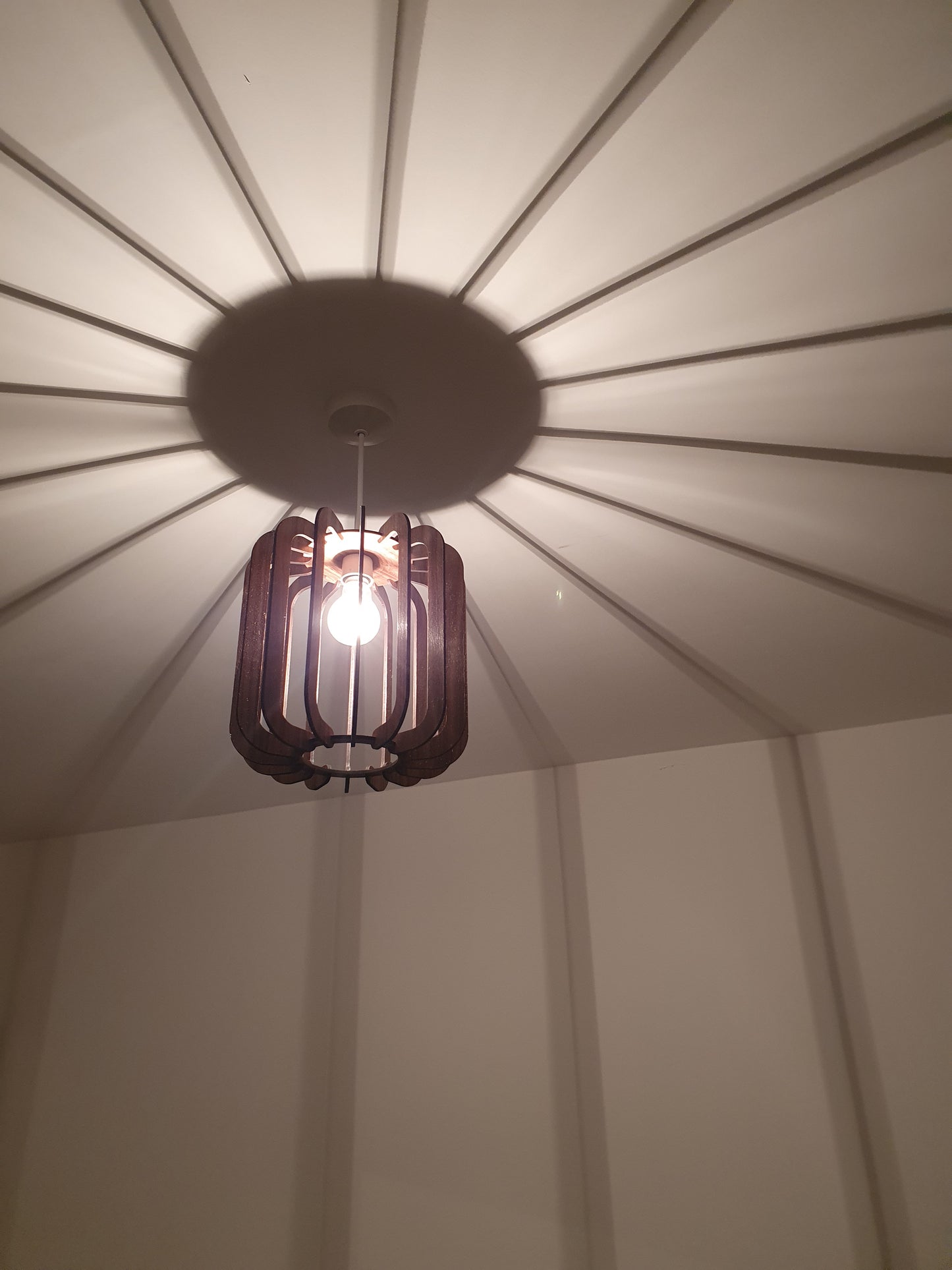 Bespoke Walnut veneer light shade, laser cut.