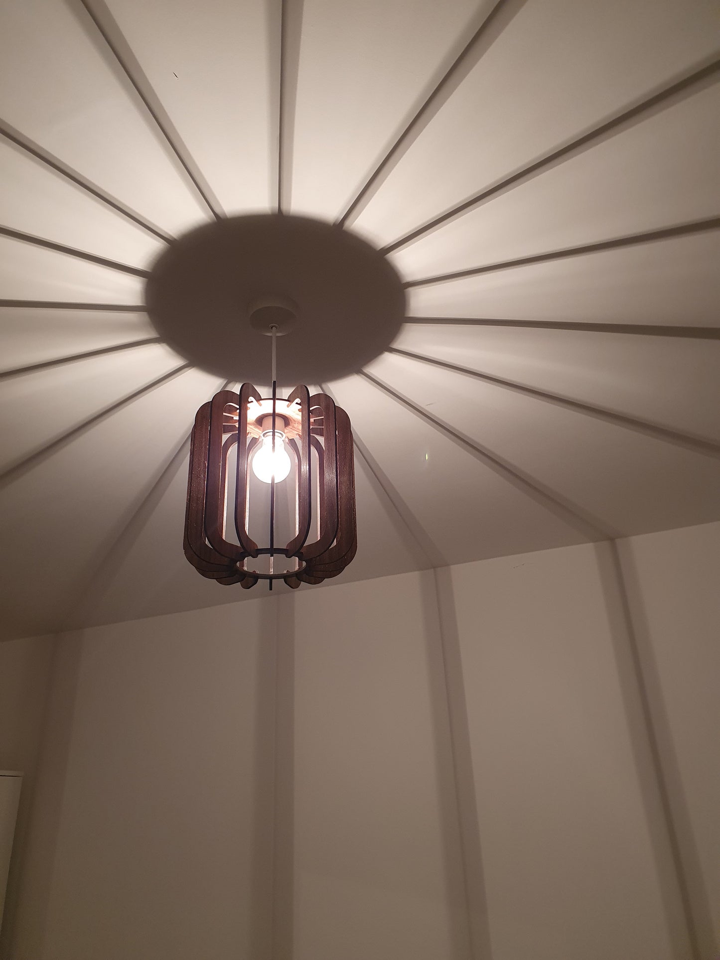 Bespoke Walnut veneer light shade, laser cut.