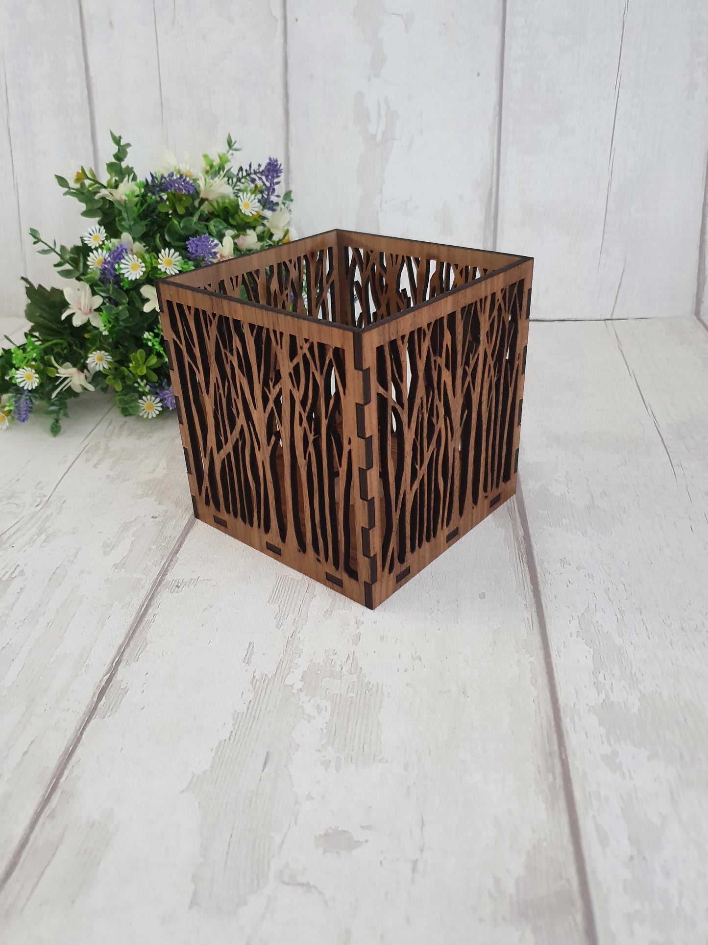 Personalised wooden tree lantern, laser cut.