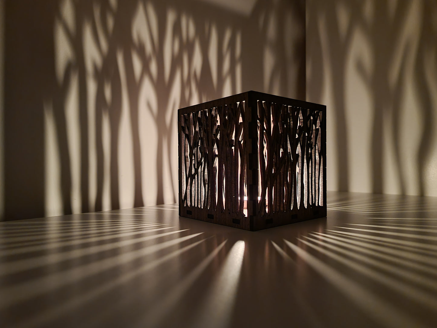 Personalised wooden tree lantern, laser cut.