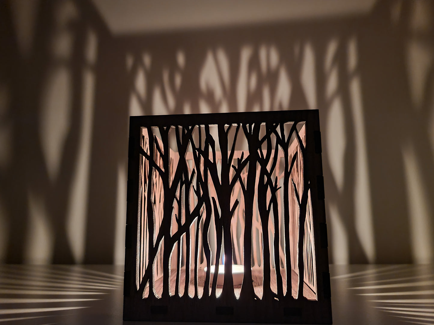 Personalised wooden tree lantern, laser cut.