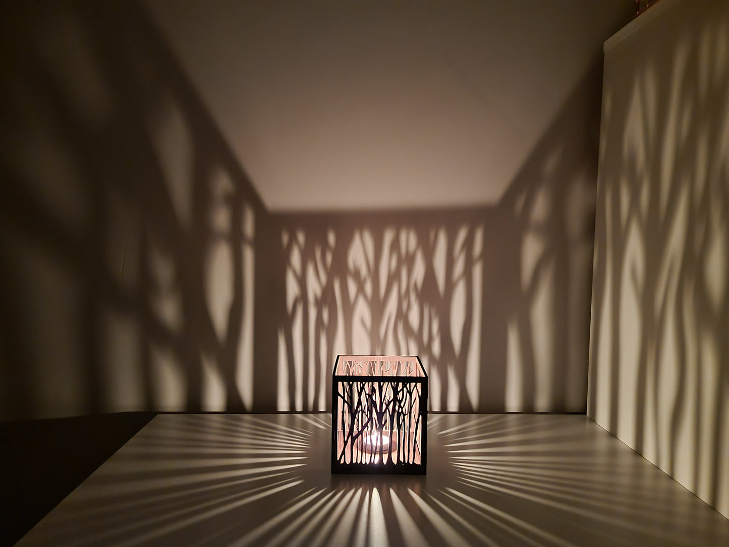 Personalised wooden tree lantern, laser cut.