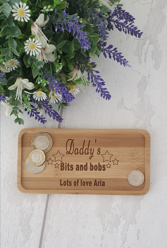 Personalised bamboo bits and bobs tray.