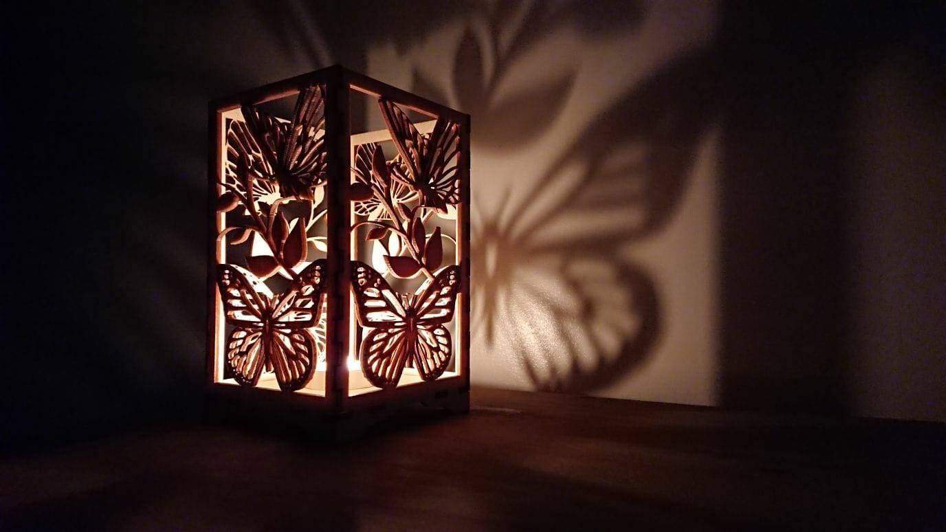 Beautiful Laser cut Butterfly tea light holder with candle. - LaserGiftsuk