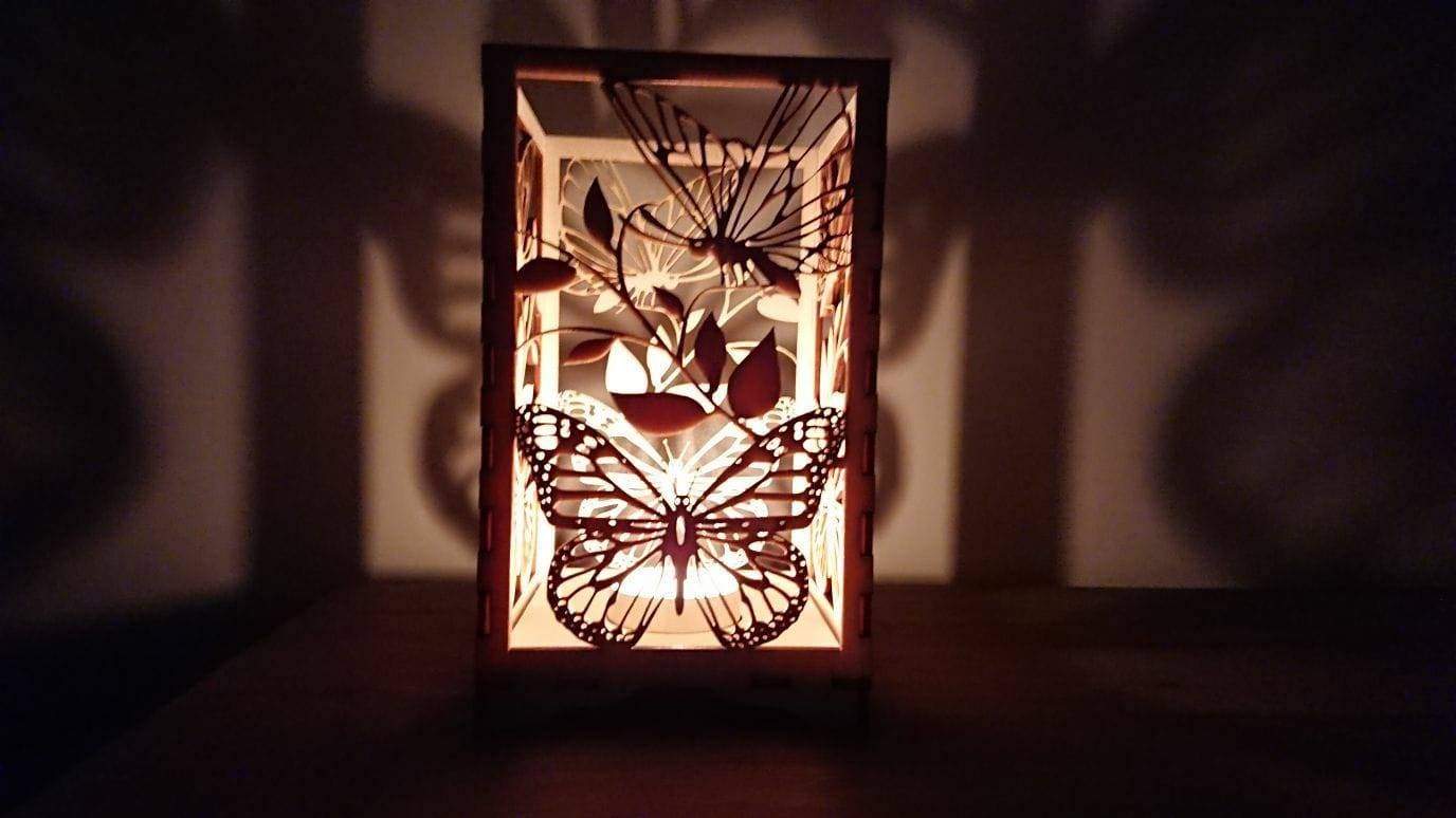 Beautiful Laser cut Butterfly tea light holder with candle. - LaserGiftsuk