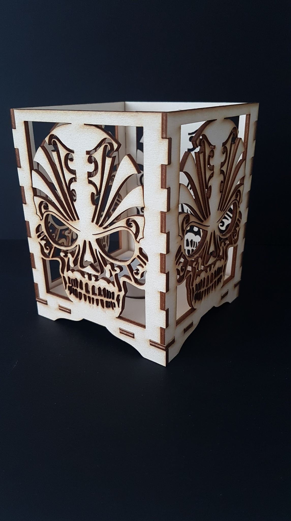 Beautiful skull laser cut tea light holder. - LaserGiftsuk