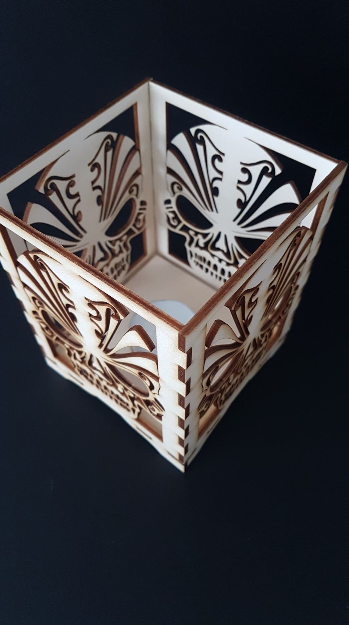 Beautiful skull laser cut tea light holder. - LaserGiftsuk