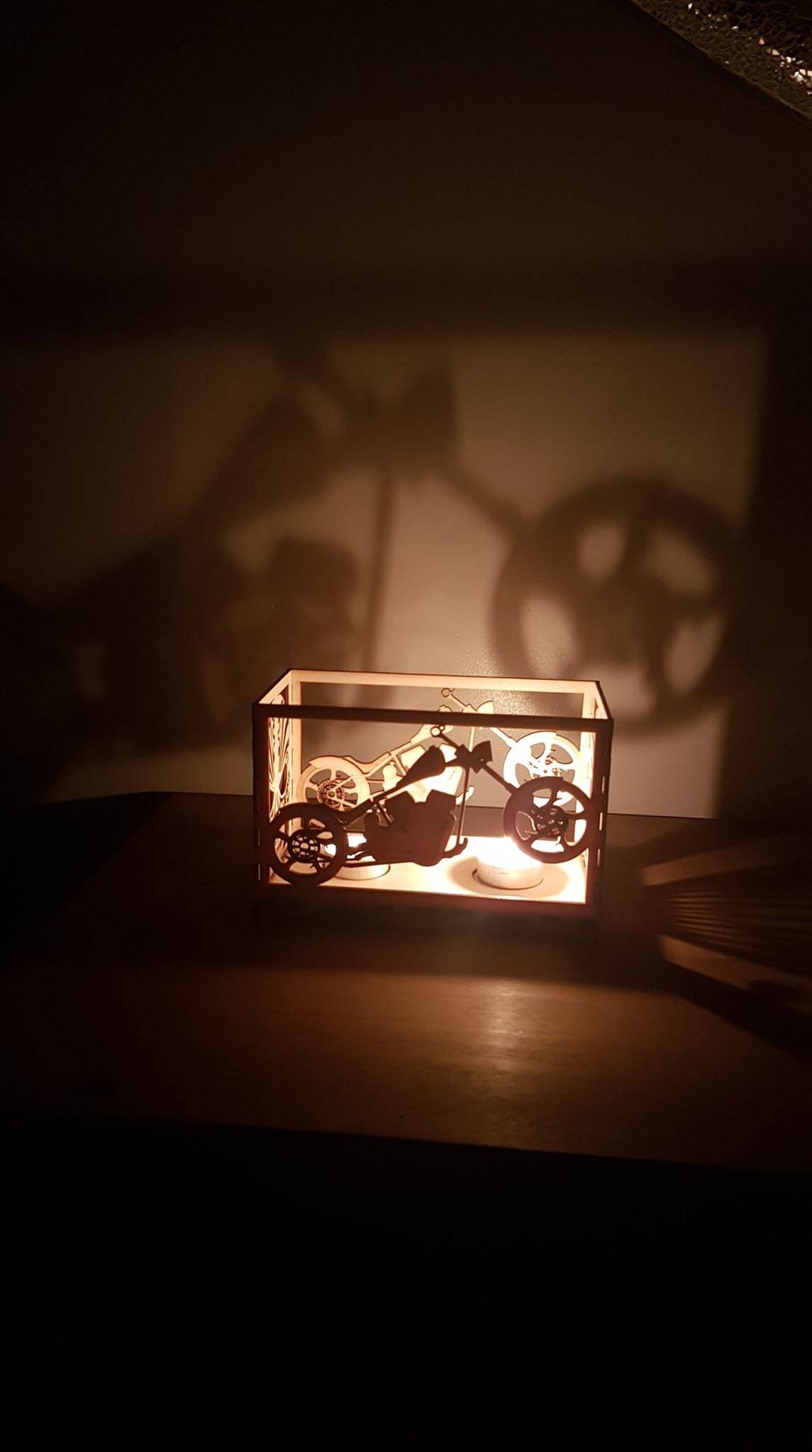 Bespoke motorbike laser cut tea light holder. - LaserGiftsuk