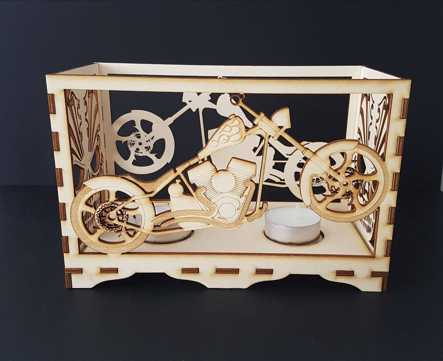 Bespoke motorbike laser cut tea light holder. - LaserGiftsuk