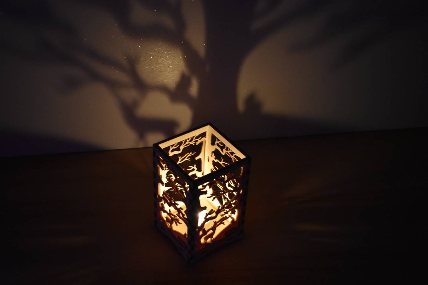 Beautiful double layered laser cut tea light holder woodland scene. - LaserGiftsuk