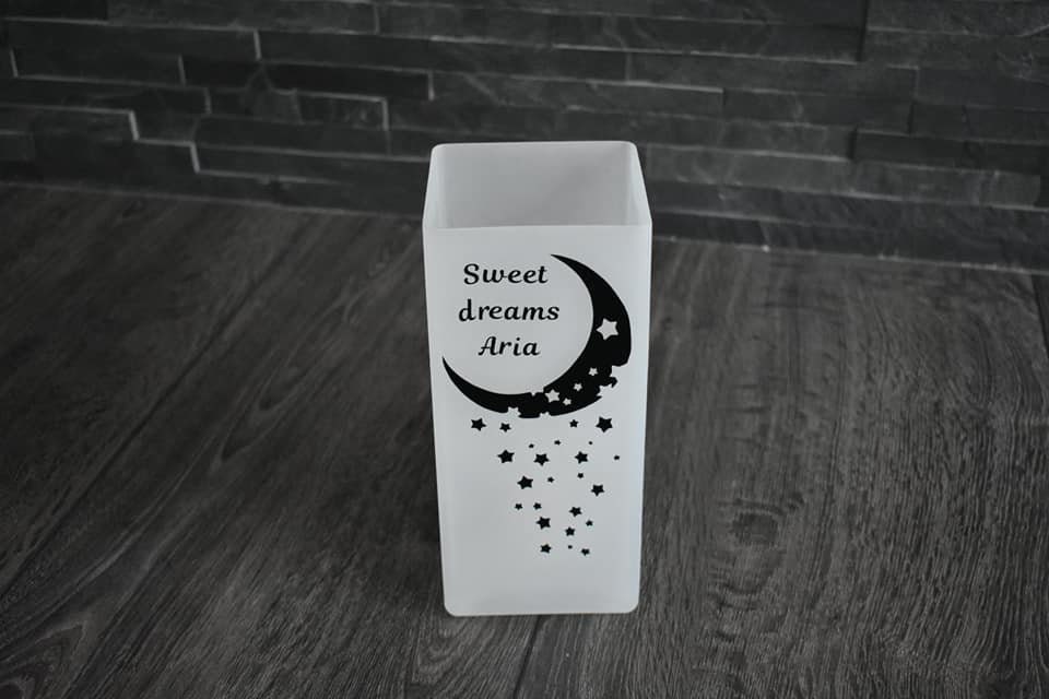 Personalised glass Moon and Stars night light. - LaserGiftsuk