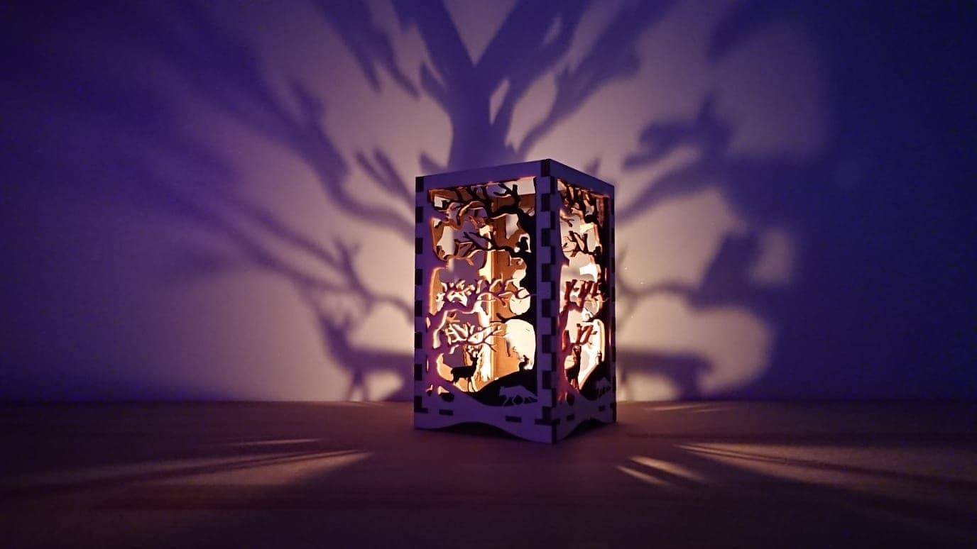 Beautiful double layered laser cut tea light holder woodland scene. - LaserGiftsuk