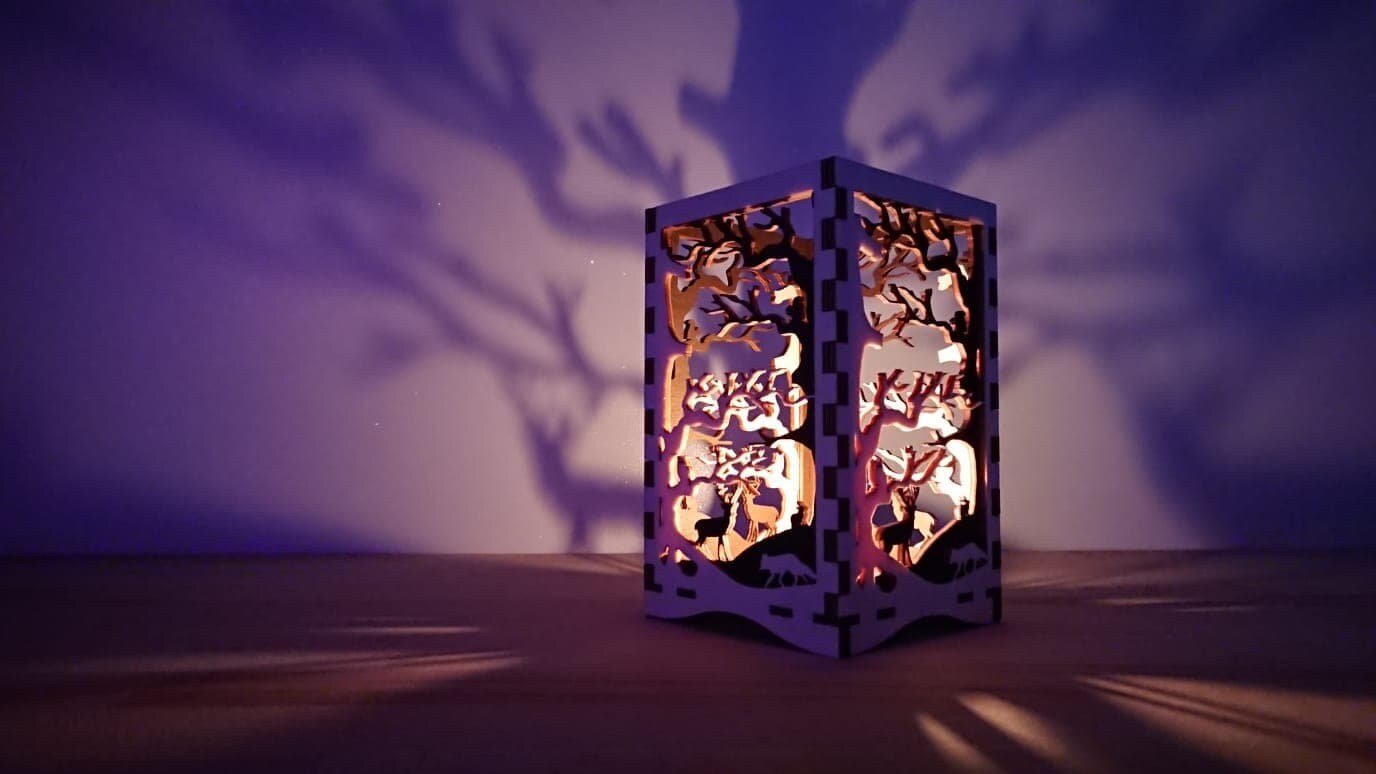 Beautiful double layered laser cut tea light holder woodland scene. - LaserGiftsuk