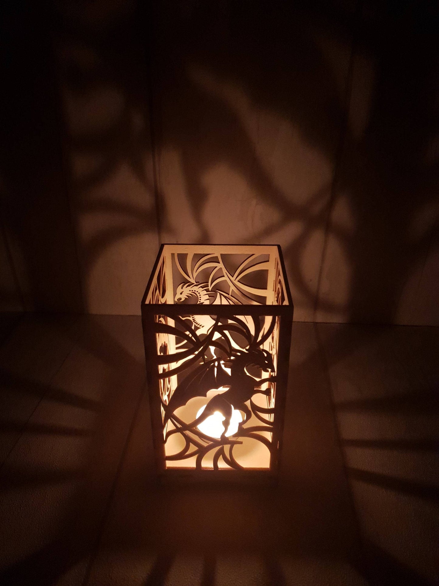 Laser cut Dragon tea light holder. - LaserGiftsuk