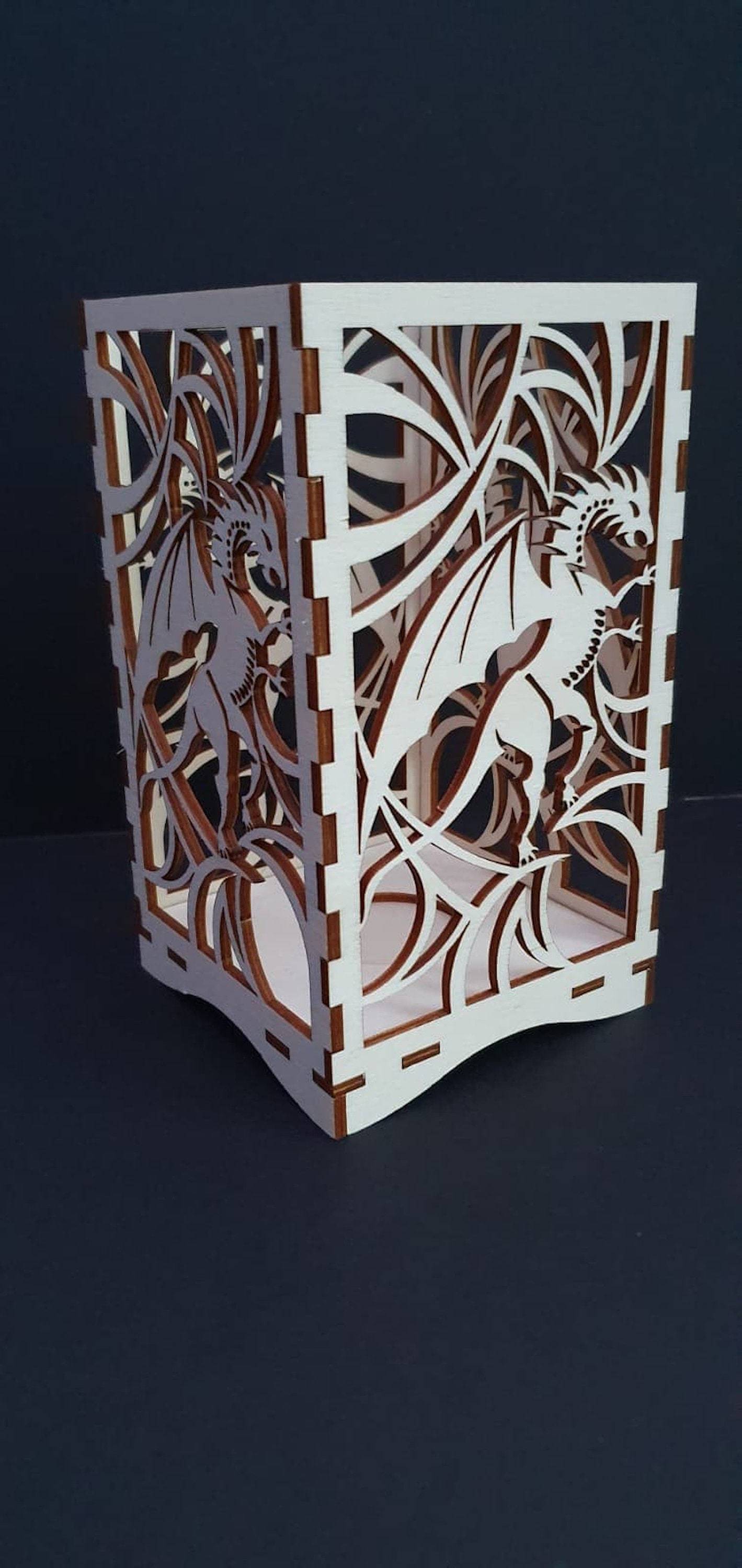 Laser cut Dragon tea light holder. - LaserGiftsuk