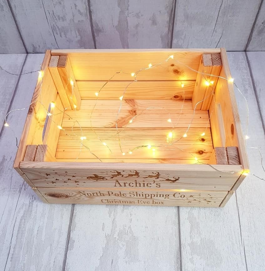 Personalised wooden Christmas eve crate. - LaserGiftsuk