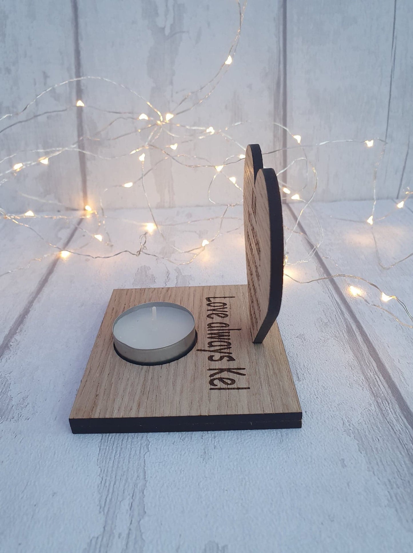 Personalised Bespoke oak veneer memory candle. - LaserGiftsuk
