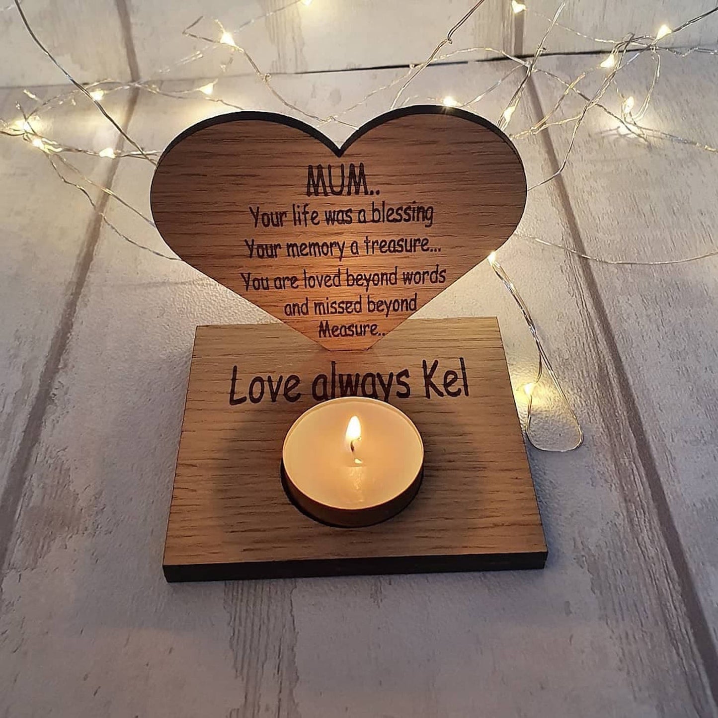 Personalised Bespoke oak veneer memory candle. - LaserGiftsuk