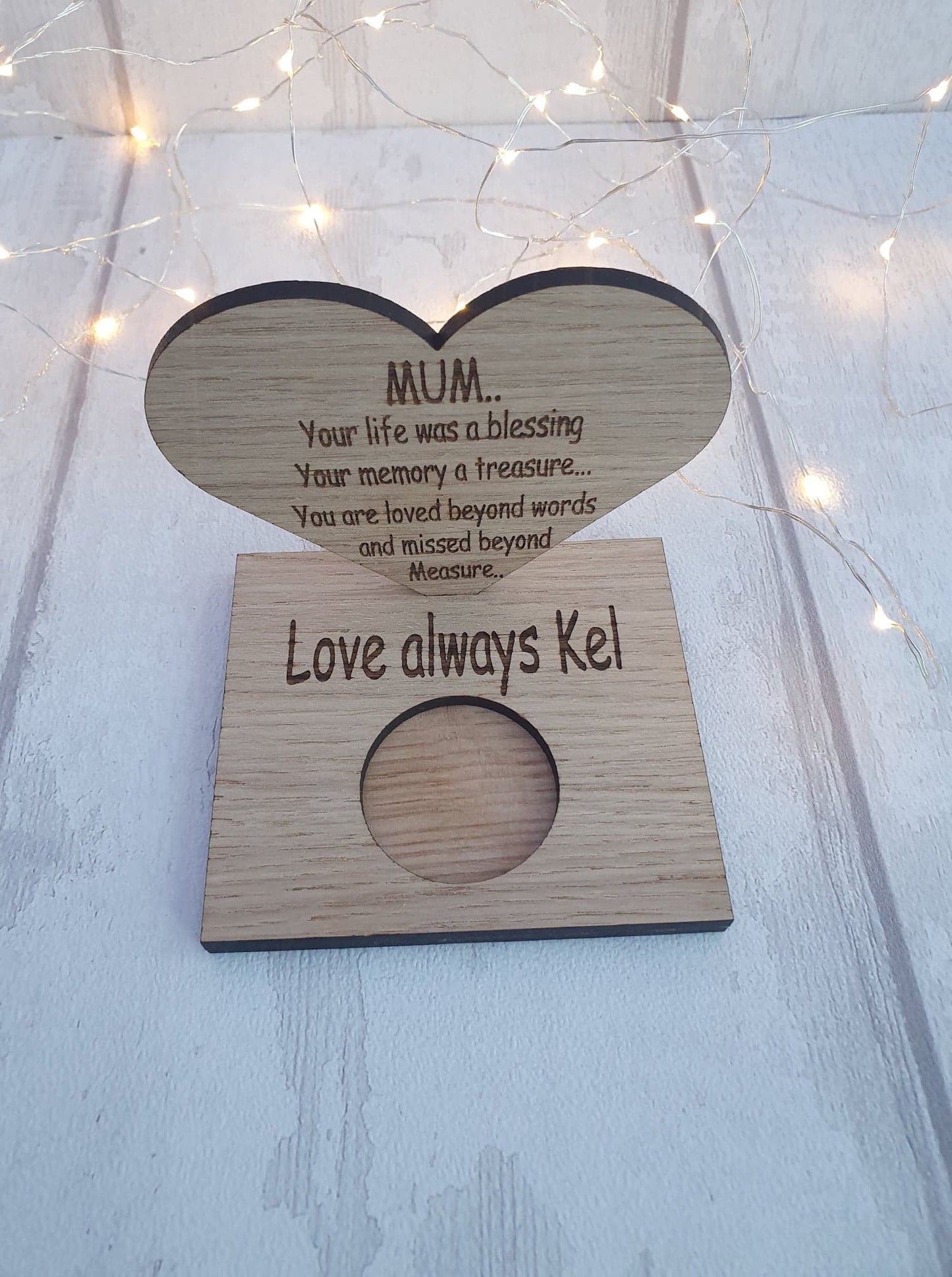 Personalised Bespoke oak veneer memory candle. - LaserGiftsuk
