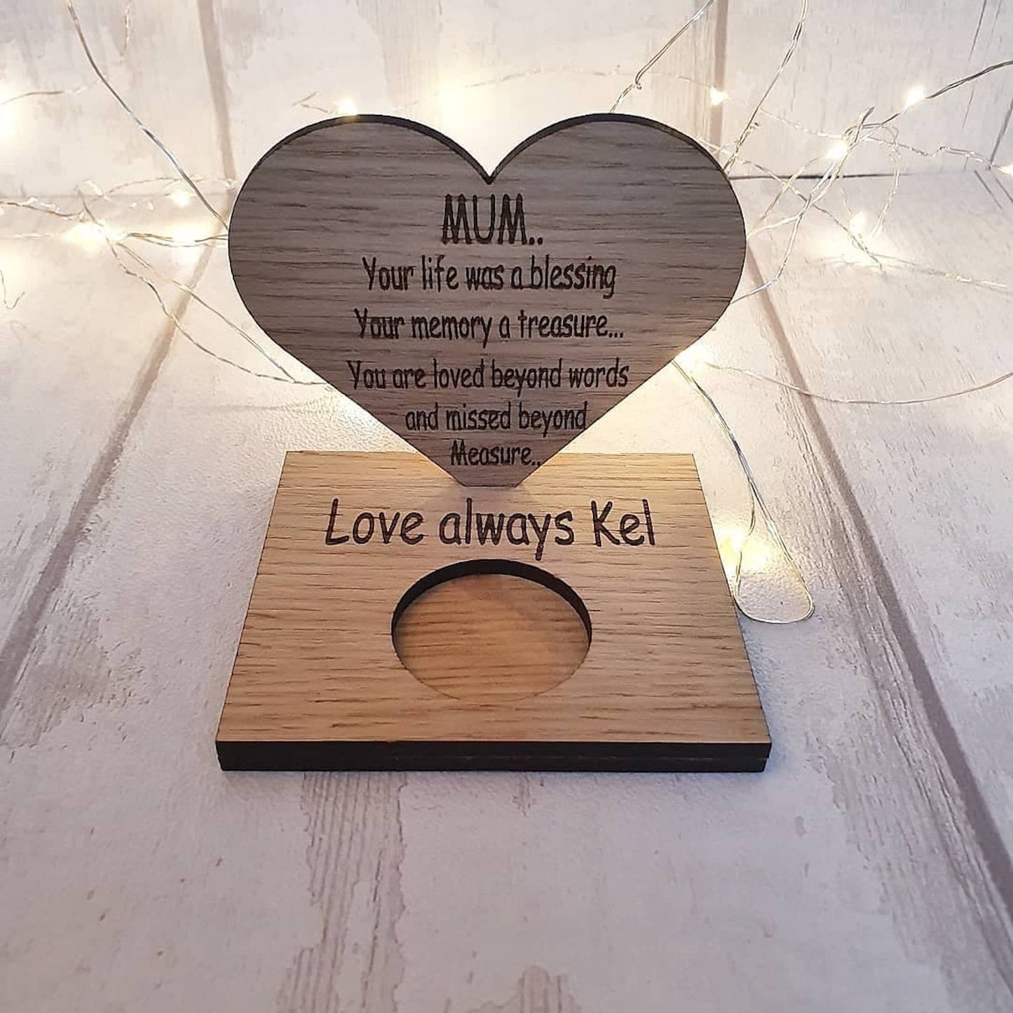 Personalised Bespoke oak veneer memory candle. - LaserGiftsuk