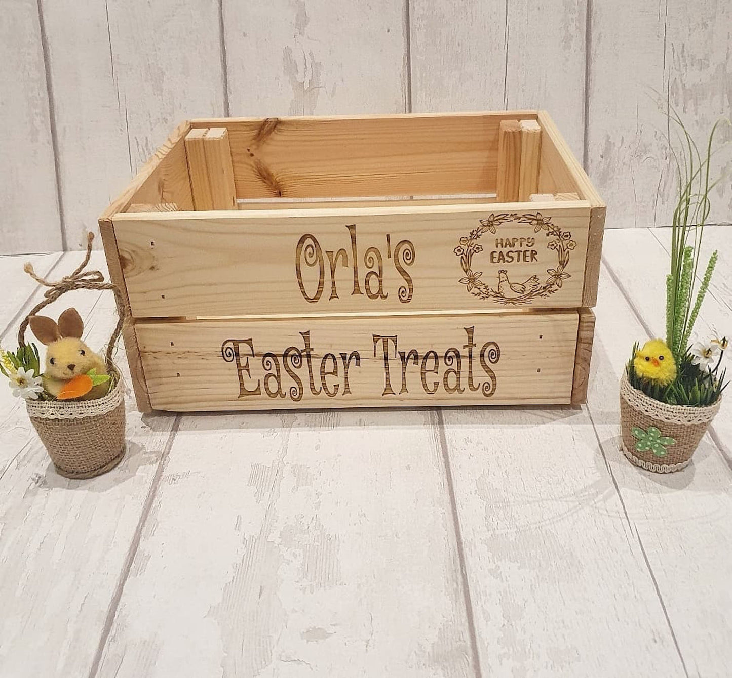 Personalised wooden Easter crate. - LaserGiftsuk