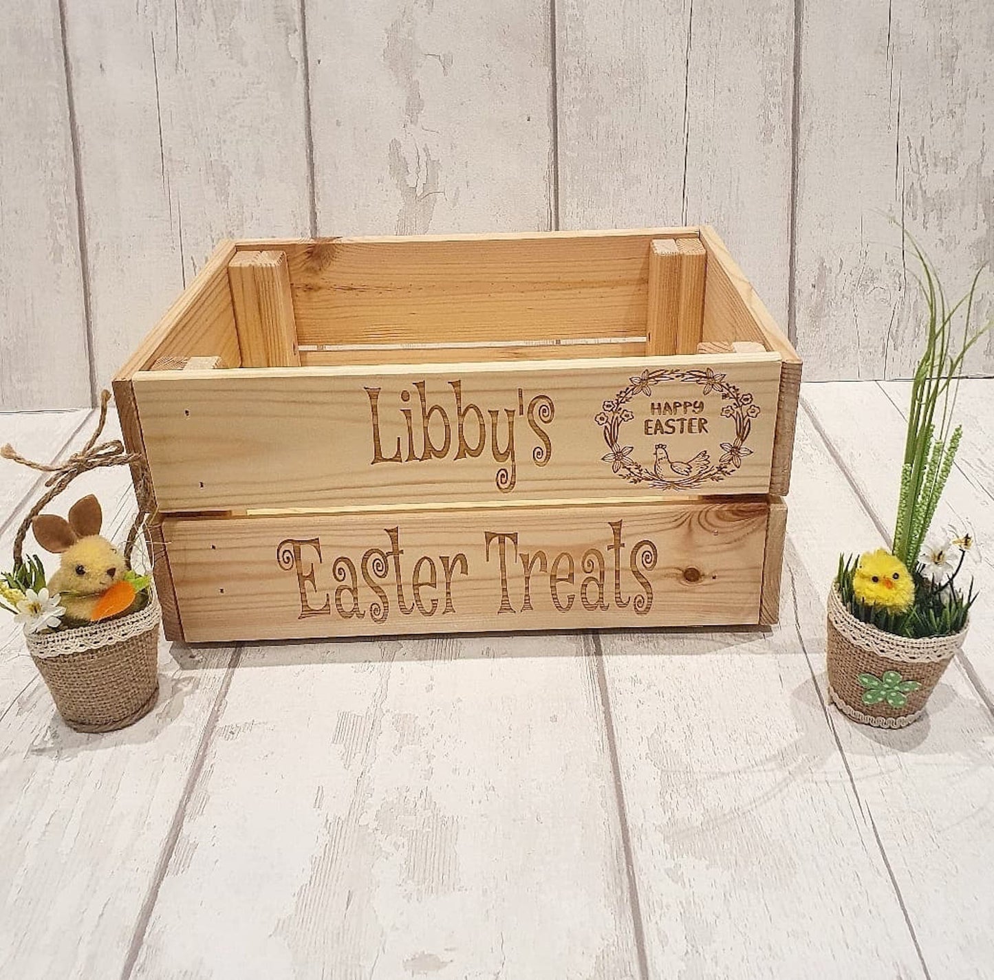 Personalised wooden Easter crate. - LaserGiftsuk