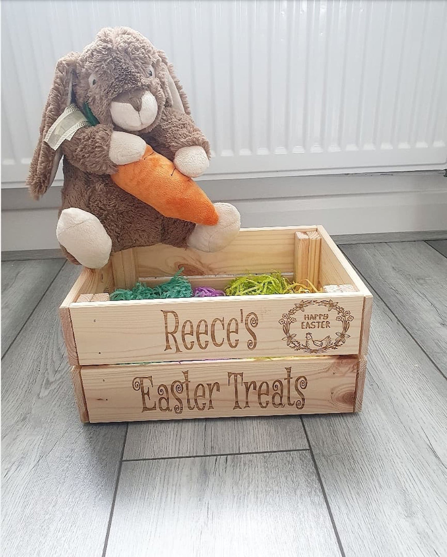 Personalised wooden Easter crate. - LaserGiftsuk