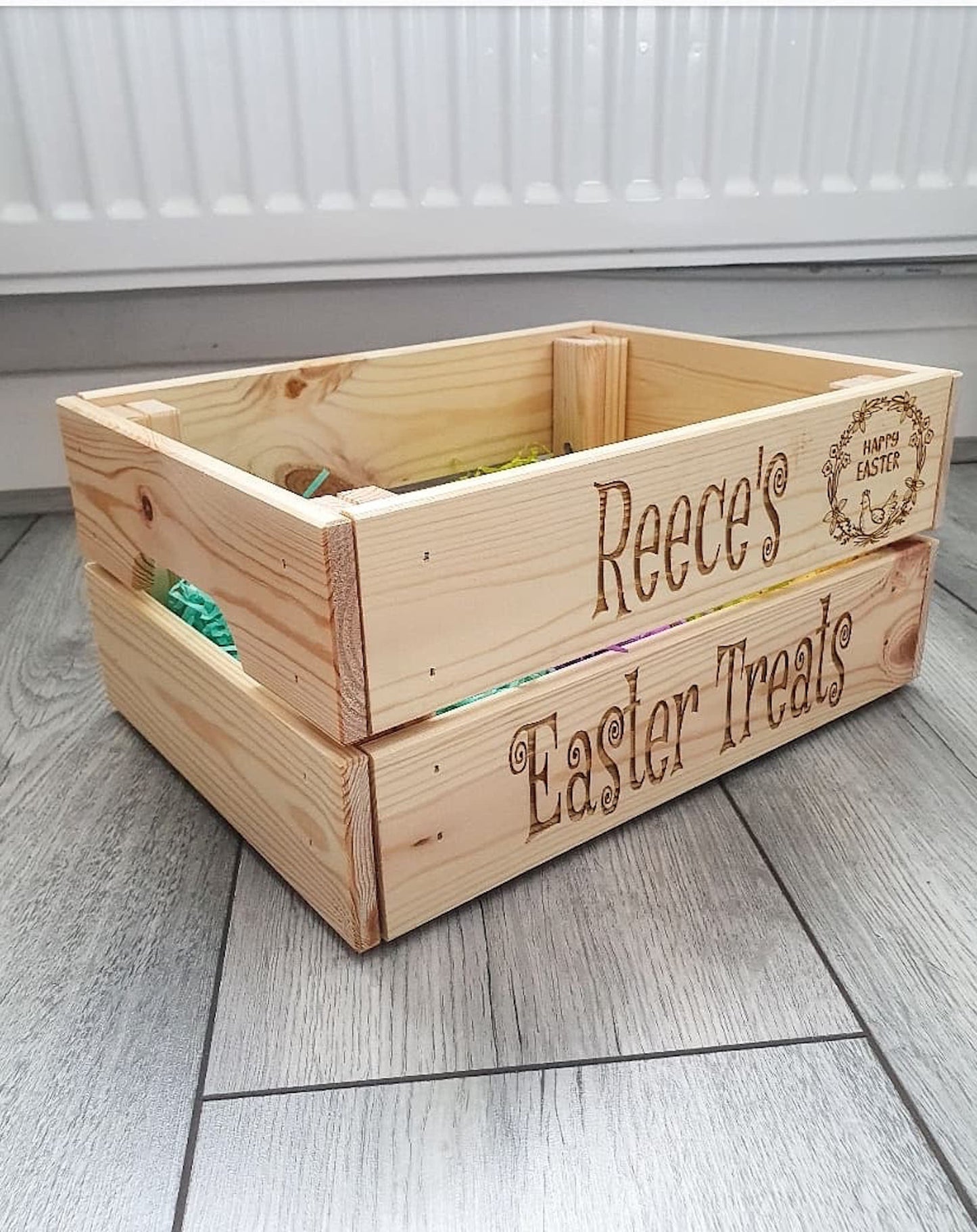 Personalised wooden Easter crate. - LaserGiftsuk