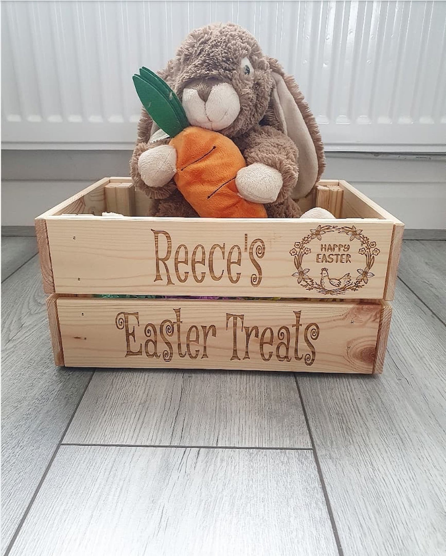 Personalised wooden Easter crate. - LaserGiftsuk