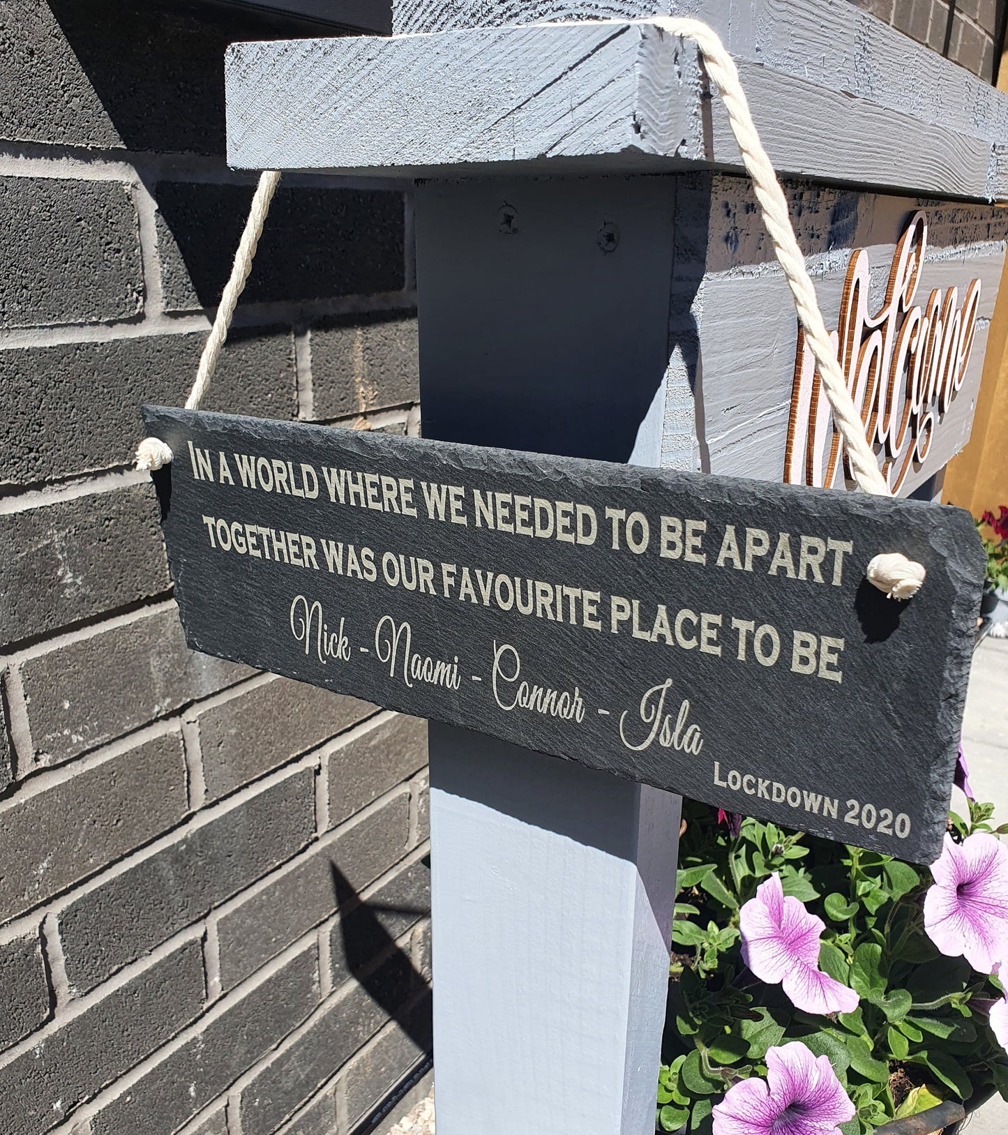 Personalised lockdown 2021 hanging slate sign. - LaserGiftsuk