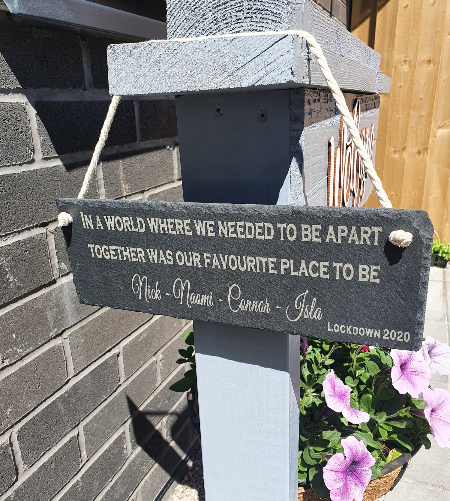 Personalised lockdown 2021 hanging slate sign. - LaserGiftsuk