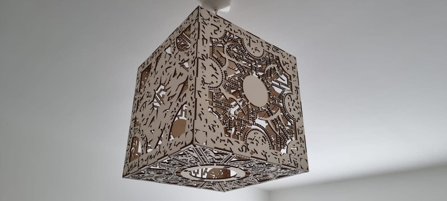 Bespoke made to order puzzle box detailed wooden light shade. - LaserGiftsuk