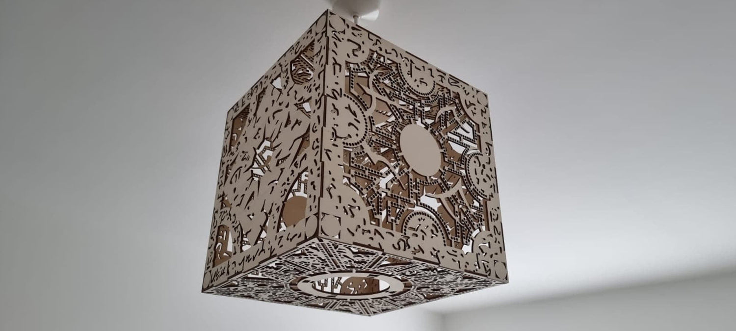 Bespoke made to order puzzle box detailed wooden light shade. - LaserGiftsuk
