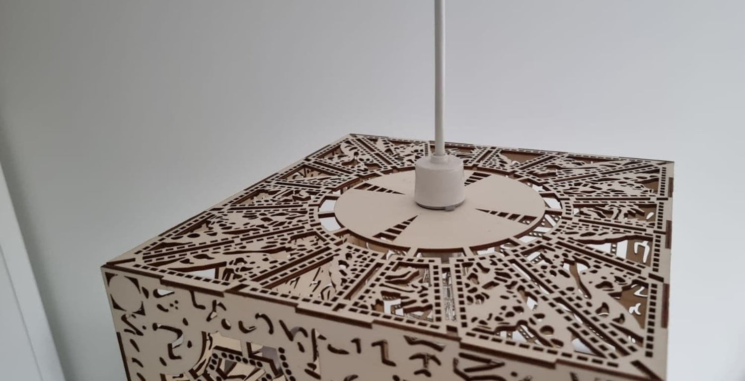 Bespoke made to order puzzle box detailed wooden light shade. - LaserGiftsuk